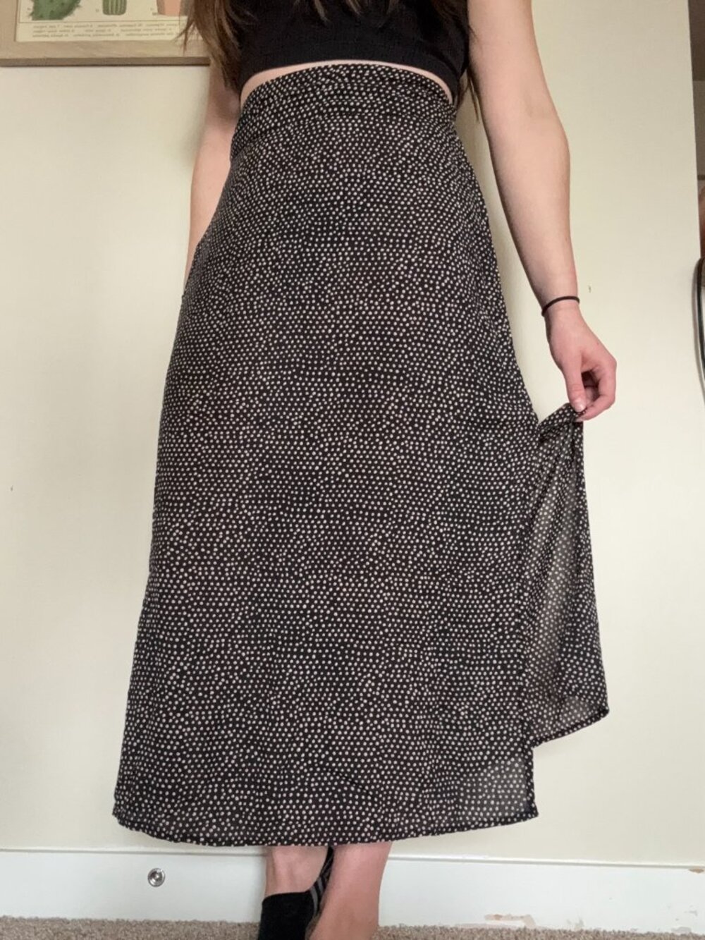 Billabong Black Boho Polka Dot Maxi Skirt Side Slits Size S